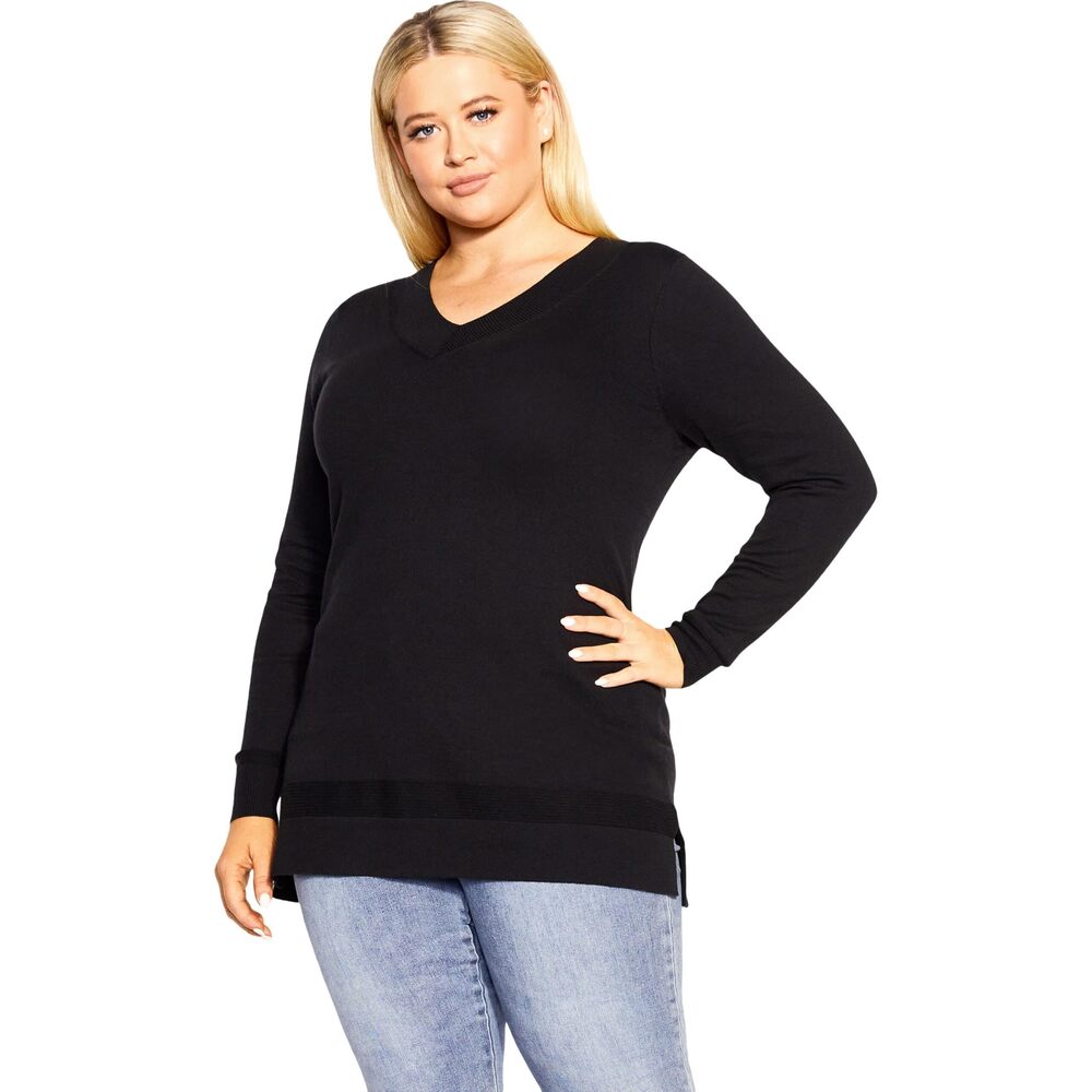 EVANS Ribbed Trim Sweater Black